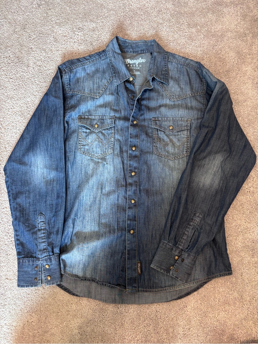 Wrangler Men’s Blue Denim Western Button-Down Shirt